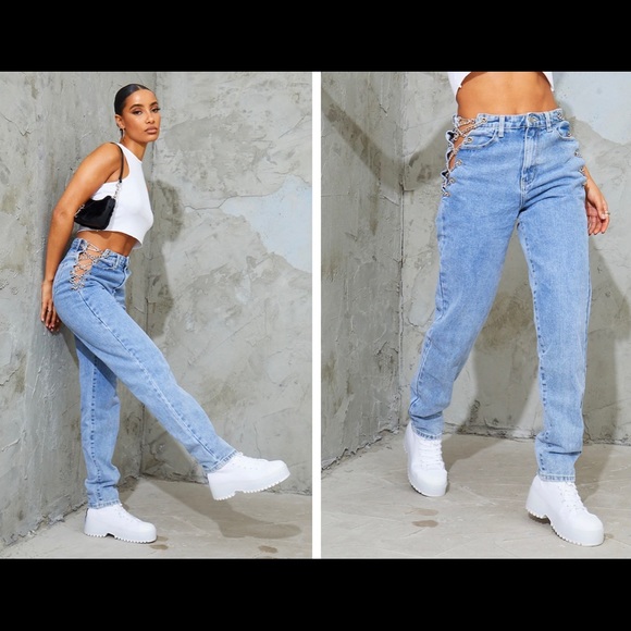 Vintage Wash Chain Waist Detail Mom 